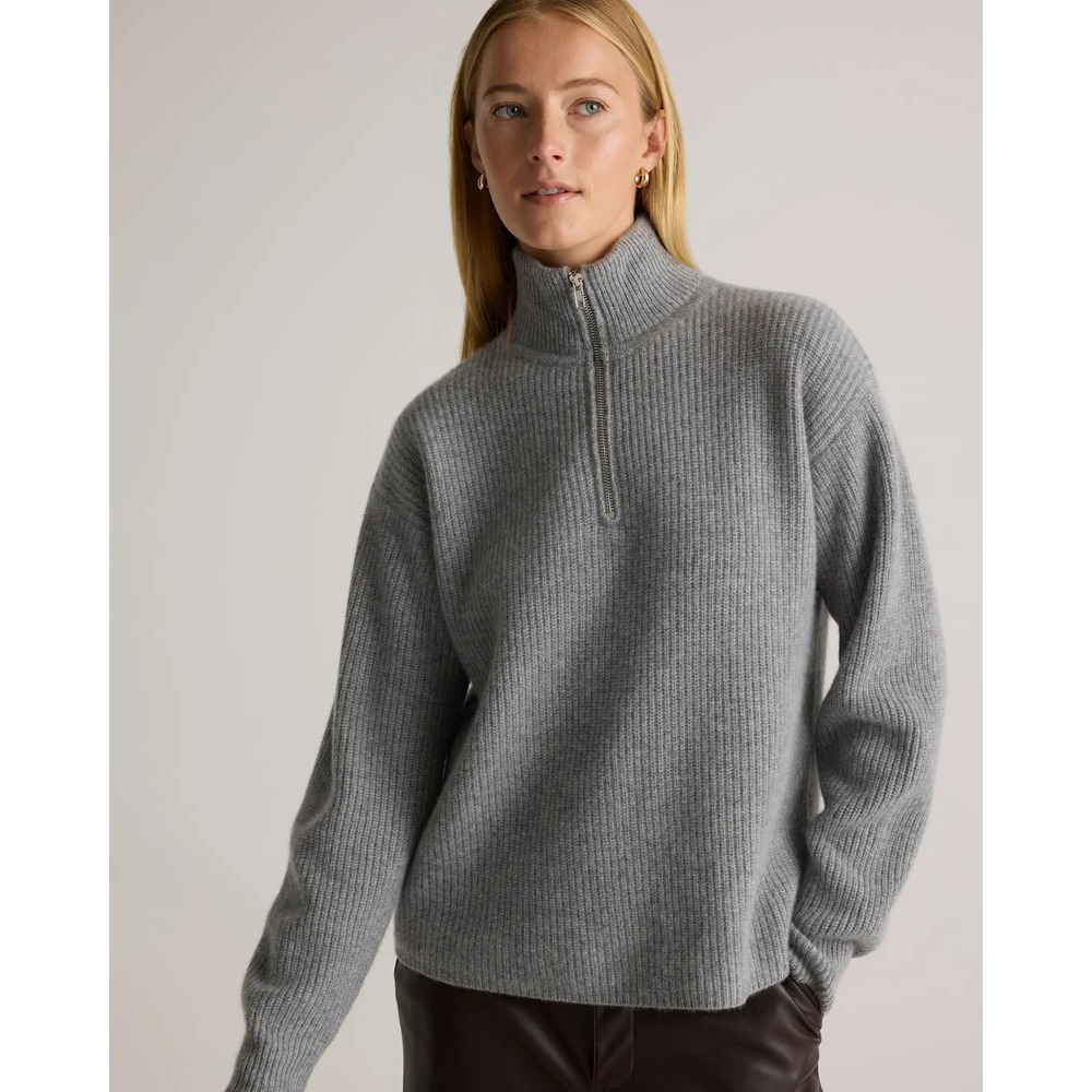 NWT Quince Mongolian Chashmere Fisherman Quarter Zip Heather Grey Sweater ($269)